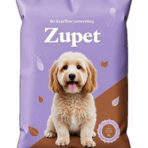 Bag of dog food with a Dog