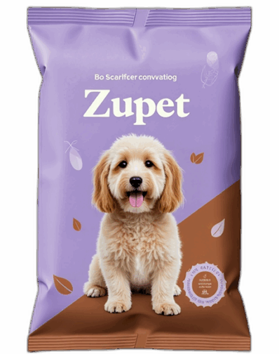 Bag of dog food with a Dog